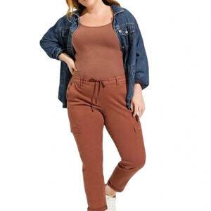 Torrid Pants Women Sz 2X Brown Cargo Straight Leg Pockets Mid-rise Twill Pull On